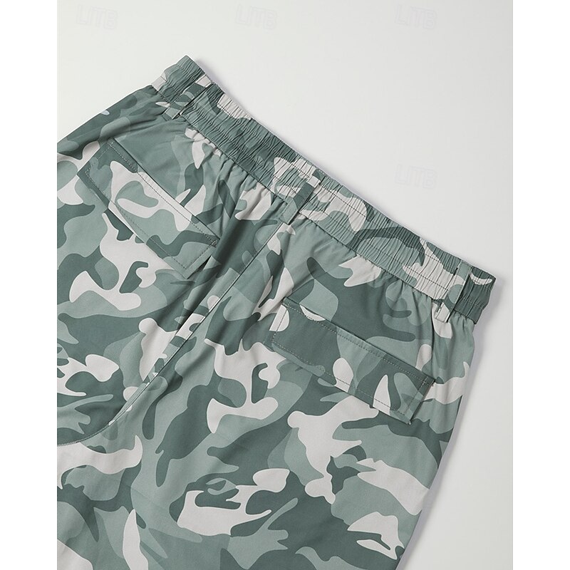 Men's Cargo Pants Trousers Elastic Waist Multi Pocket Camouflage Wearable Outdoor Daily Camping & Hiking Fashion Classic Green4