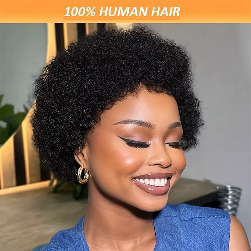 Short Kinky Curly Human Hair Wigs for Women Dark Brown Full Machine Made Wig Human Hair Glueless Black Color Full and Fluffy2