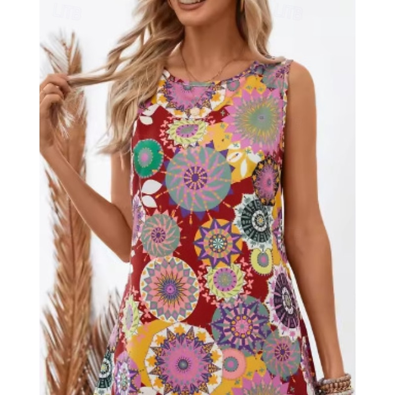 Women's Mini Dress Floral Dress Boho Dress Fashion Classic Outdoor Vacation Daily Regular Fit Flower Sleeveless Crew Neck Pink Red Summer2