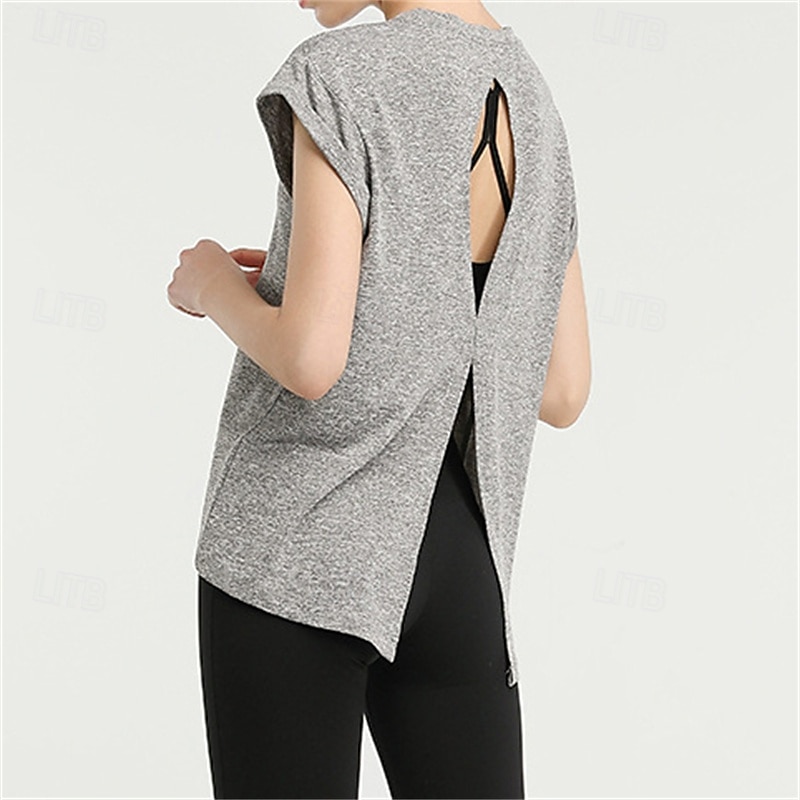 Women's Solid Colored Sport Shirt Tennis Shirt Tennis Top Quick Dry Breathable Tennis Golf Pickleball Open Back Pink Gray Tennis Clothing4