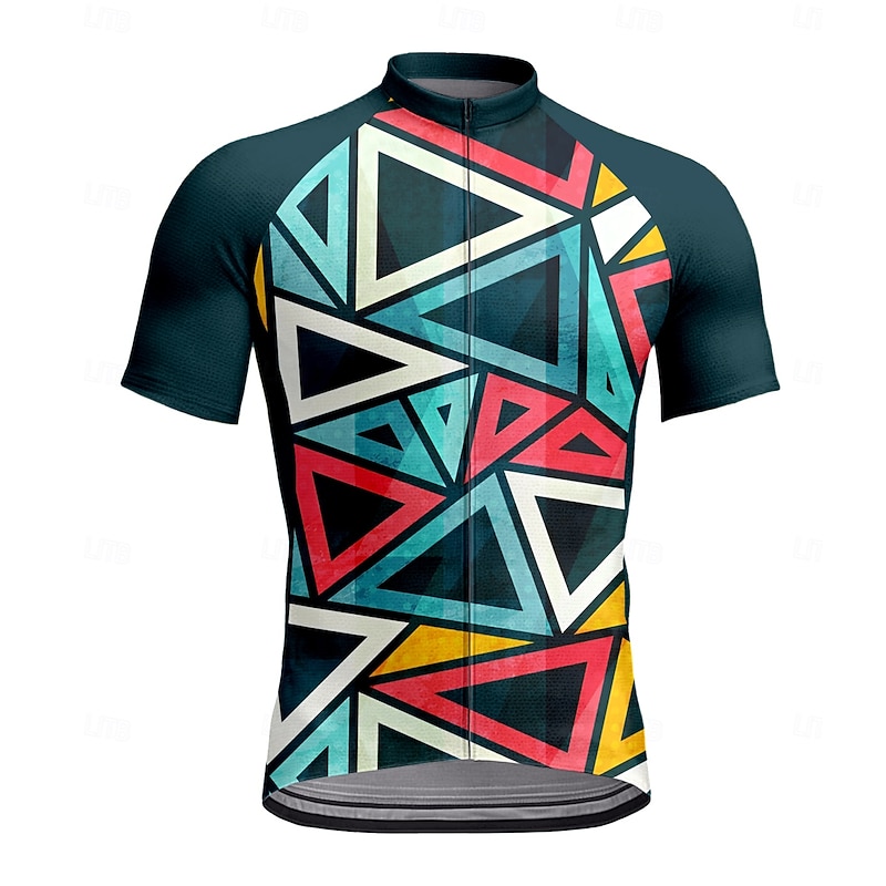 Men's Cycling Jersey Graphic Geometric Short Sleeve Bike Tee Tshirt Jersey Top with 3 Rear Pockets UV Resistant Quick Dry Front Zipper Reflective Strips Sports Sky Blue Clothing Apparel