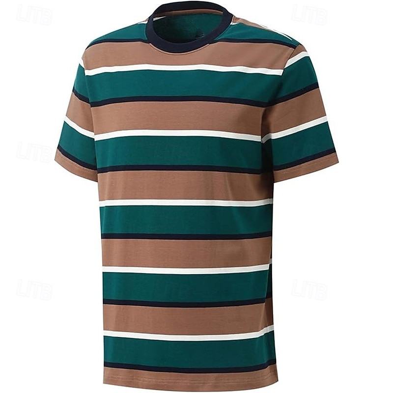 Men's T Shirt Tee Short Sleeve Shirt Tee Top Short Sleeve Crew Neck Summer Stripes Fashion Designer Basic Patchwork Vacation Street Going out Pink Blue Dark Green Top Tee for Men2