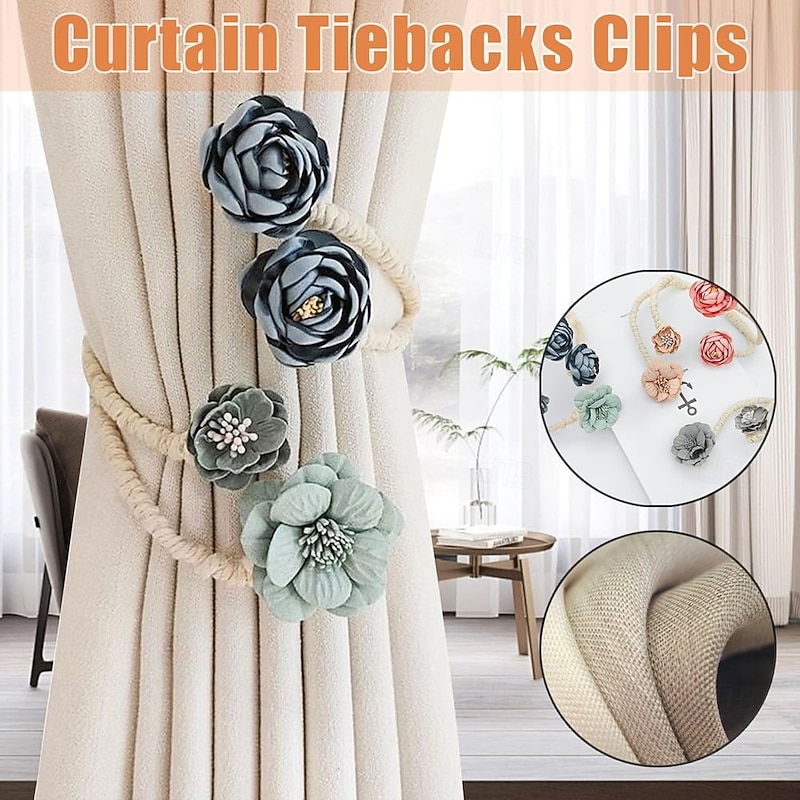 Curtain Tiebacks Clips Flower Shape Romantic French Style Decoration for Bedroom Livingroom 1pc
