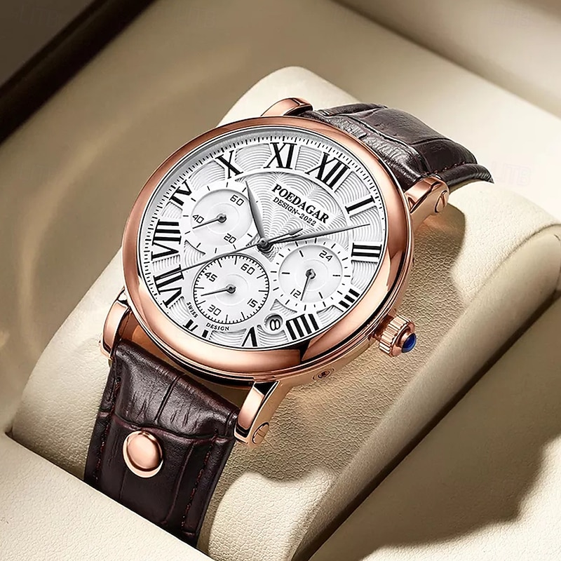 Men's Classic Quartz Watch – Chronograph Style, Waterproof Leather Strap, Business Casual Analog Wristwatch