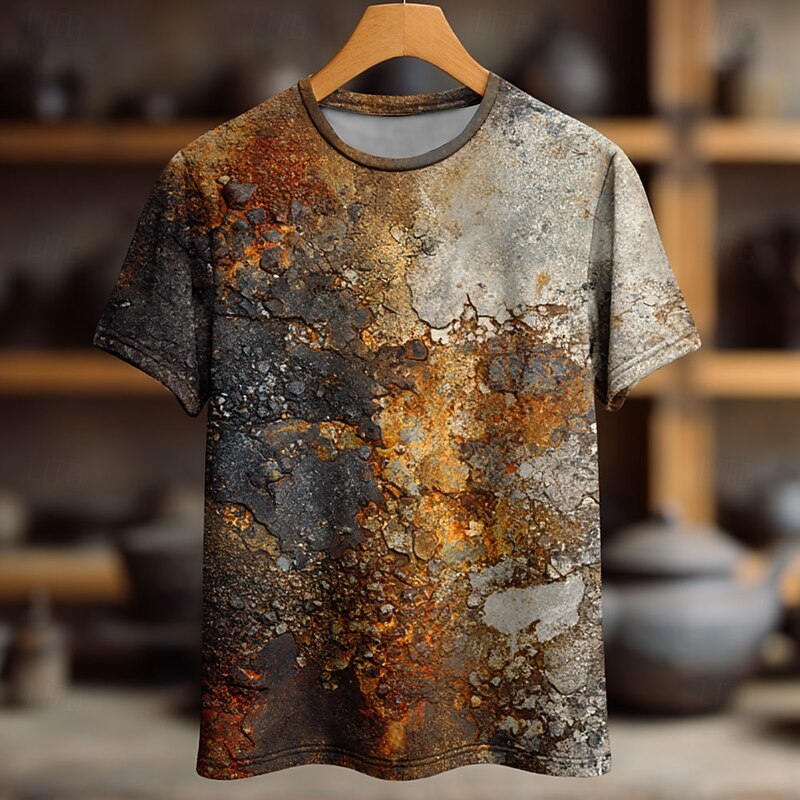 Men's Optical Illusion T Shirt Short Sleeve T shirt 3D Print Crew Neck Shirt Retro Vintage Vintage Retro Party Street Casual Yellow Light Brown Brown Summer Spring All Seasons Clothing Apparel S M L3