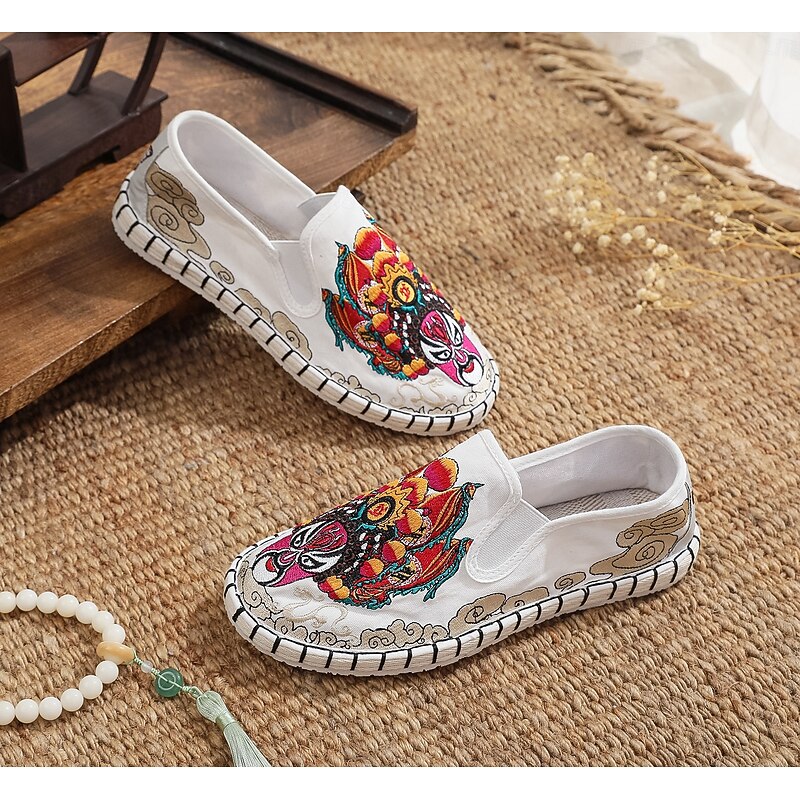 Men's White Espadrille Slip-On Shoes with Colorful Embroidery - Unique Artistic Design for Fashion-Forward Men4