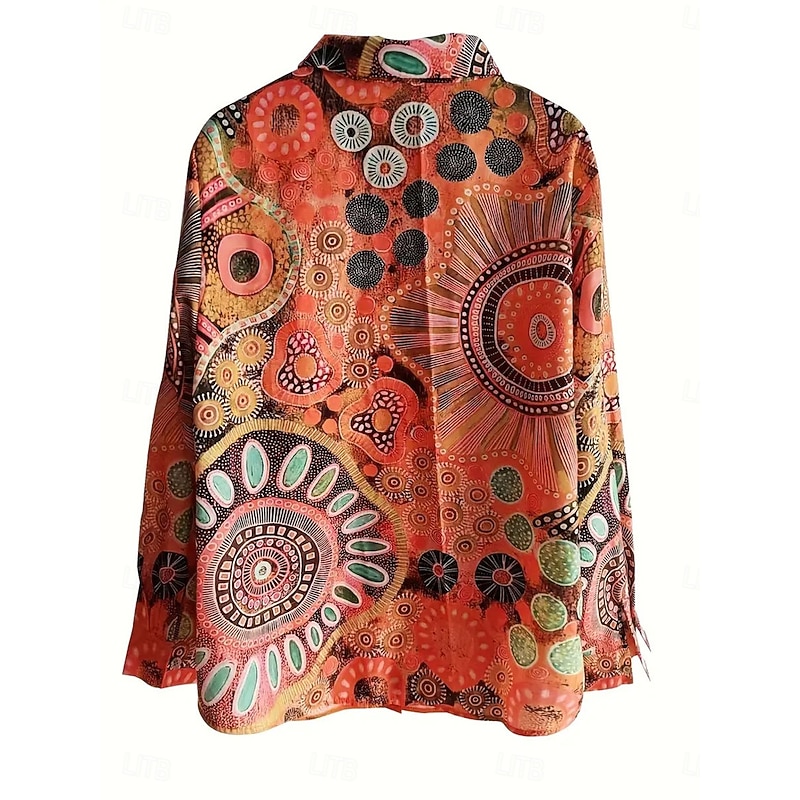 Women's Shirt Button Down Tunic Shirt Collar Long Sleeve Graphic Abstract Daily Stylish Modern Regular Tops Work Daily s Print Red Blue Orange Spring4