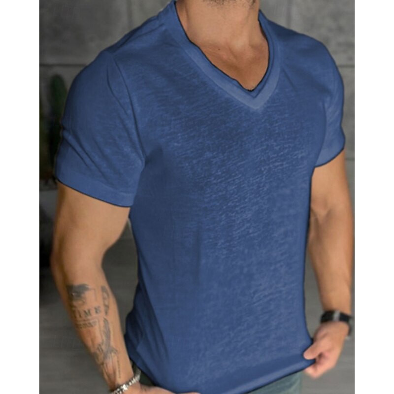 Men's T Shirt Tee Short Sleeve Shirt Tee Top Short Sleeve V Neck Summer Plain Fashion Designer Basic Classic Vacation Street Going out Black White Khaki Top Tee for Men3