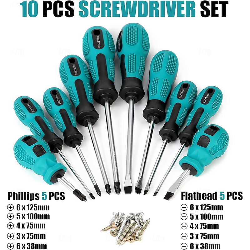 Magnetic Screwdriver Set 10 PCS,5 Phillips and 5 Flat Head Precision Screwdriver,Professional Cushion Grip and Non-Slip for Repair Home Improvement Craft,Green3