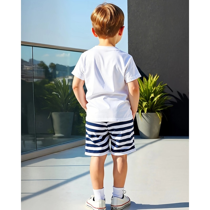 Boys 3D Flag T-shirt & Shorts Set Short Sleeve Summer Spring Sports Fashion Daily Kids 4-12 Years Crew Neck Outdoor Vacation Sports Tailored Fit2