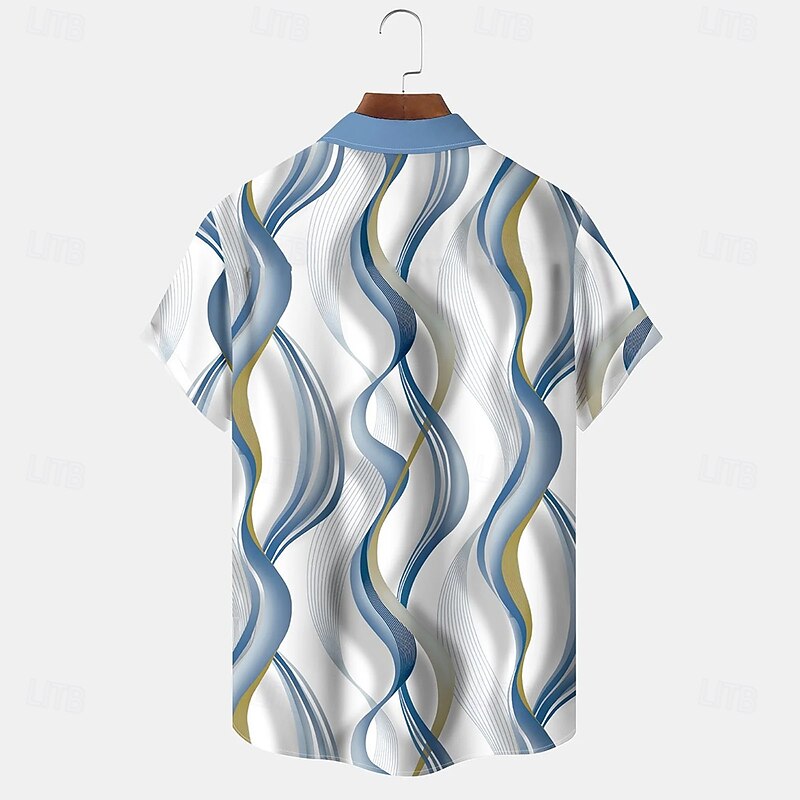 Men's Geometric Gradient Waves Shirt Summer Shirt Button Up Shirt Short Sleeve Fashion Casual Outdoor Vacation Dailywear Summer Spring Turndown 3D Print Collared Shirts Front One Pocket Blue Green2