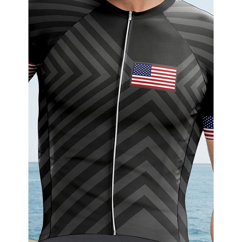 Men's Cycling Jersey Graphic Geometric Independence Day Short Sleeve Bike Tee Tshirt Jersey Top with 3 Rear Pockets UV Resistant Quick Dry Front Zipper Reflective Strips Sports Black Clothing Apparel4
