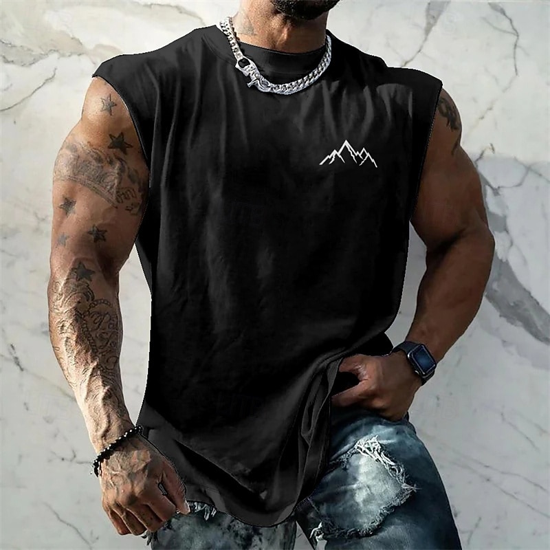 Men's Tank Top Vest Top Undershirt Sleeveless Shirt Sleeveless Crew Neck Summer Mountain Fashion Designer Basic Print Vacation Street Going out Black White Green Top Tee for Men3