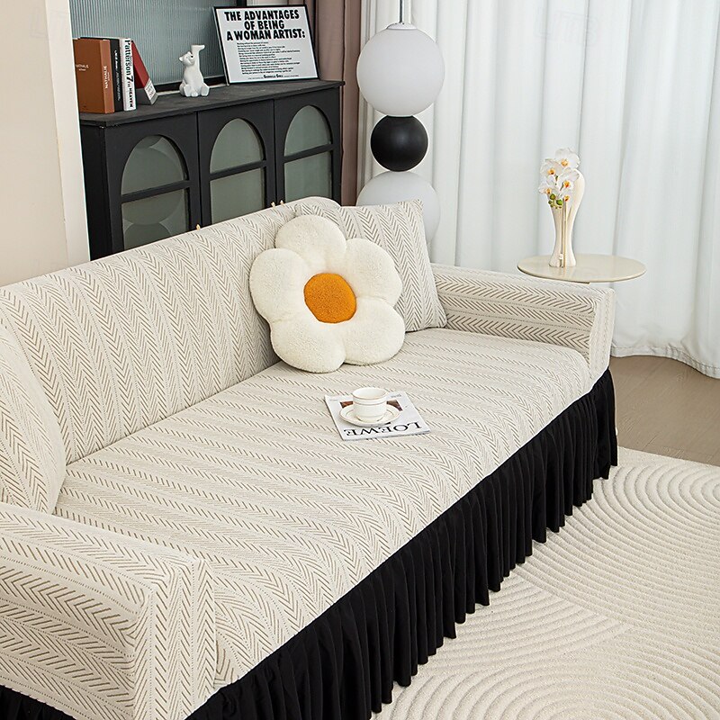 Jacquard Black Yarn Skirt Sofa Cover - Elastic And Non Slip Suitable For 1/2/3/4 Seat Sofa Bundling Closed Living Room Bedroom And Office Decoration Using Plain Modern Design3