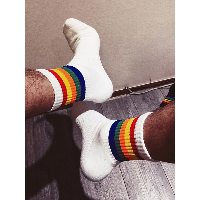 Men's Rainbow Pride Socks - Colorful LGBT Festival Accessory for Everyday Wear, Sports and Pride Events3