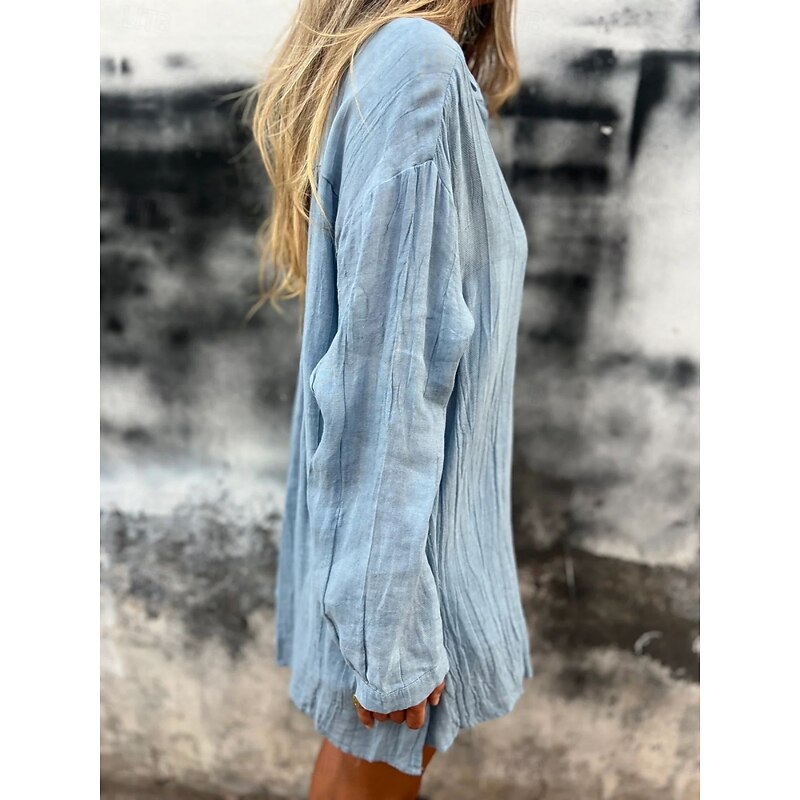 Women's Cotton Linen Shirts Solid Color Daily Modern Long Sleeve Shirt Collar Regular Tops Daily Holiday Buttons Black Champagne Light Blue Summer4