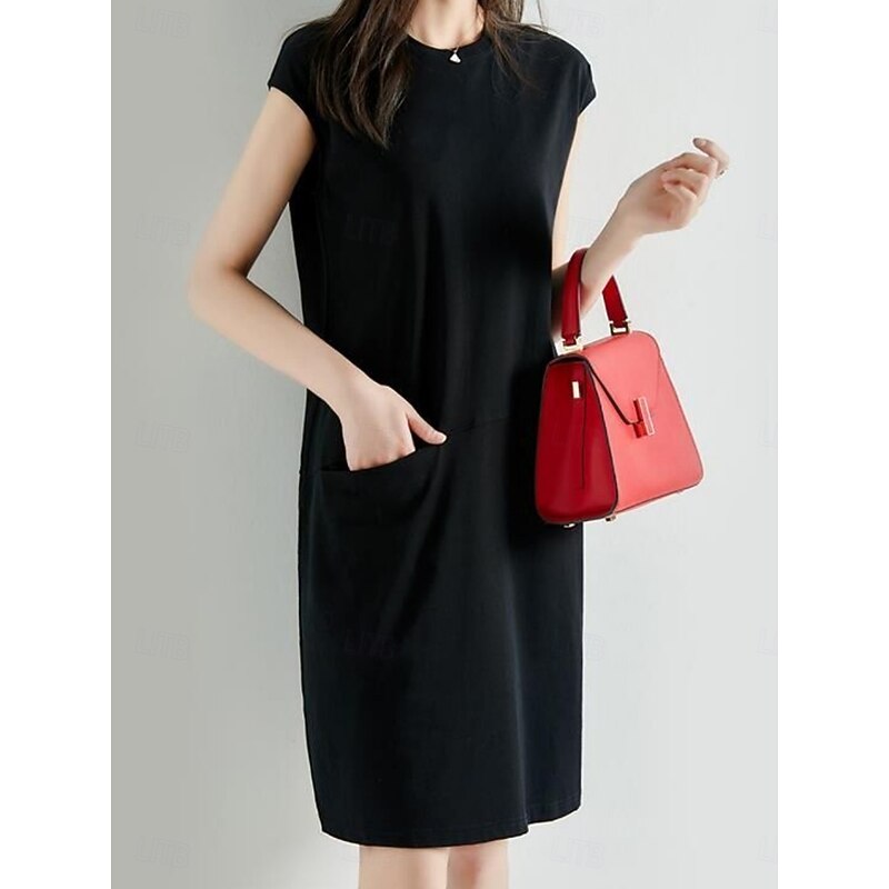 Women's Mini Dress T Shirt Dress Tee Dress Shift Dress Summer Dress Casual Daily Regular Fit Solid Color Sleeveless Crew Neck Black Khaki Summer3