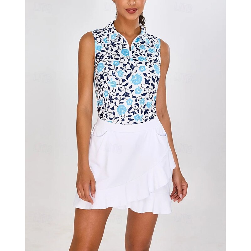 Women's Floral Tennis Shirt Sleeveless Print UPF50+ Quick Dry Tennis Golf Outdoor Exercise Zip Collar Tee Tshirt Top Pink Light Green Blue Tennis Clothing4