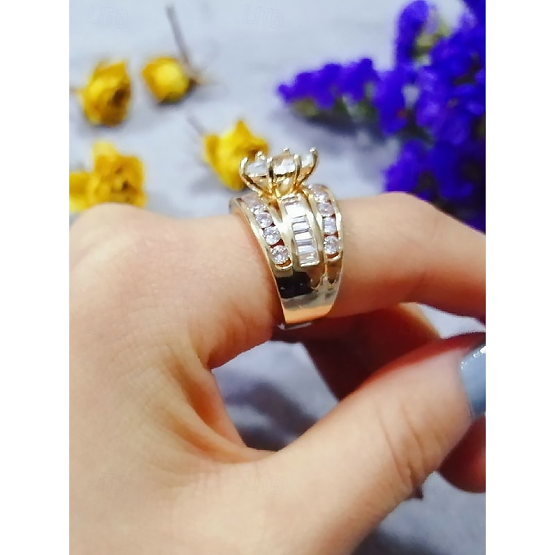 Women's Gold Plated Marquise Cut Crystal Ring – Elegant Statement Jewelry for Weddings, Engagements and Evening Parties4