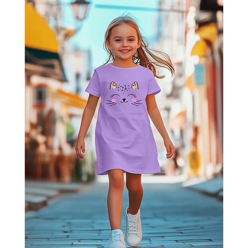 Girls' 3D Animal Dress Short Sleeve Summer Spring Vacation Daily Holiday Princess Beautiful Sweet Kids 4-12 Years Casual Dress Knee-length Regular Fit