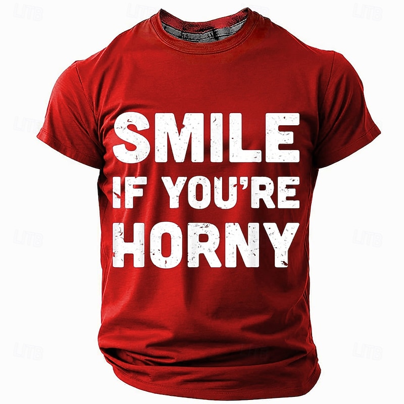 Men's Graphic T-Shirt, "SMILE IF YOU'RE HORNY" Funny Adult Humor Short Sleeve Novelty Tee2