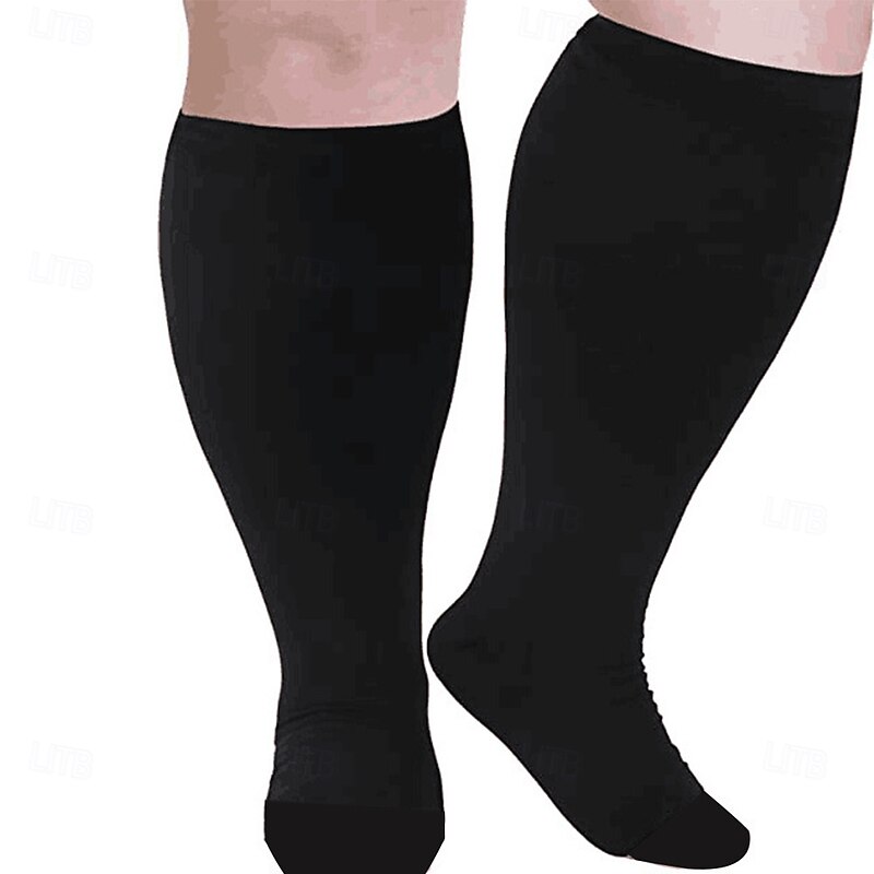 1 Pair Compression Socks Plus Size Wide Calf 15-20mmHg, Knee High Support Stockings for Women & Men, Fat Legs Circulation Socks for Swollen Legs, Nurses, Flight, Travel, Daily Use4