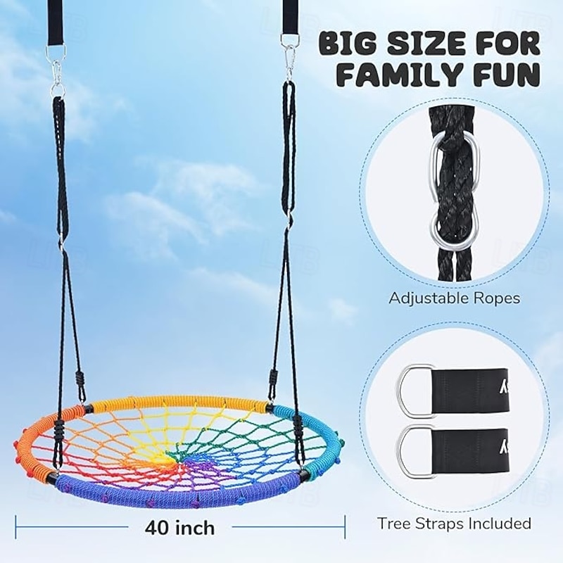 750 pound 40 inch children's tree spider web swing steel frame and 2 straps rainbow swing3