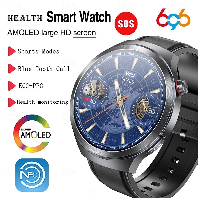 ET475 Smartwatch 1.73'' AMOLED Smartwatch with Bluetooth Calling, SOS Emergency, Multi-Sport Mode, Fatigue & Sleep Detection, Rotating Crown, Waterproof Round Dial Watch for Men2