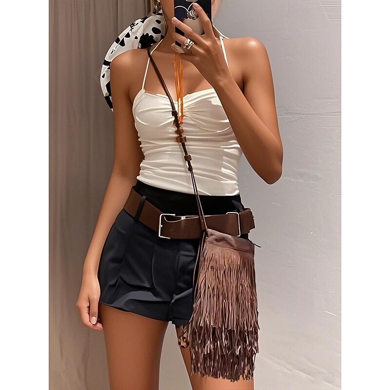 Women's Boho Fringe Crossbody Bag with Beaded Strap – Vintage Suede-Look Shoulder Purse for Festivals, Travel and Casual Outfits3