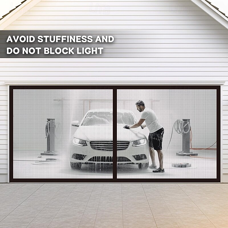 Magnetic Garage Door Screen for 1 Car W111.8*H85.8inch(284*218cm)/ for 2 Cars W195.3*H85.8inch(496*218cm) Garage Door Mesh Screen Curtain Cover Kit with Hook and Loop2