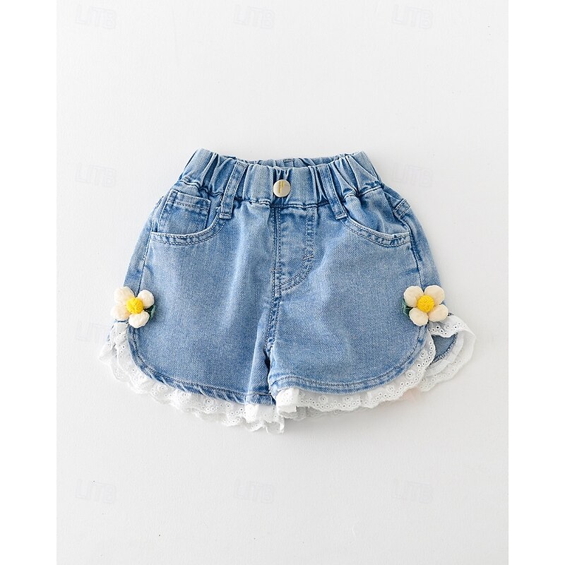 Kids Girls' Shorts Floral Streetwear Patchwork School 4-12 Years Summer Navy Blue Royal Blue Blue