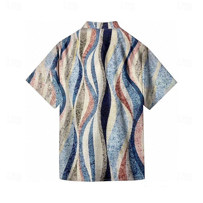 Men's Geometric Waves Shirt Summer Shirt Button Up Shirt Short Sleeve Fashion Casual Outdoor Vacation Dailywear Summer Spring Turndown 3D Print Collared Shirts Blue2