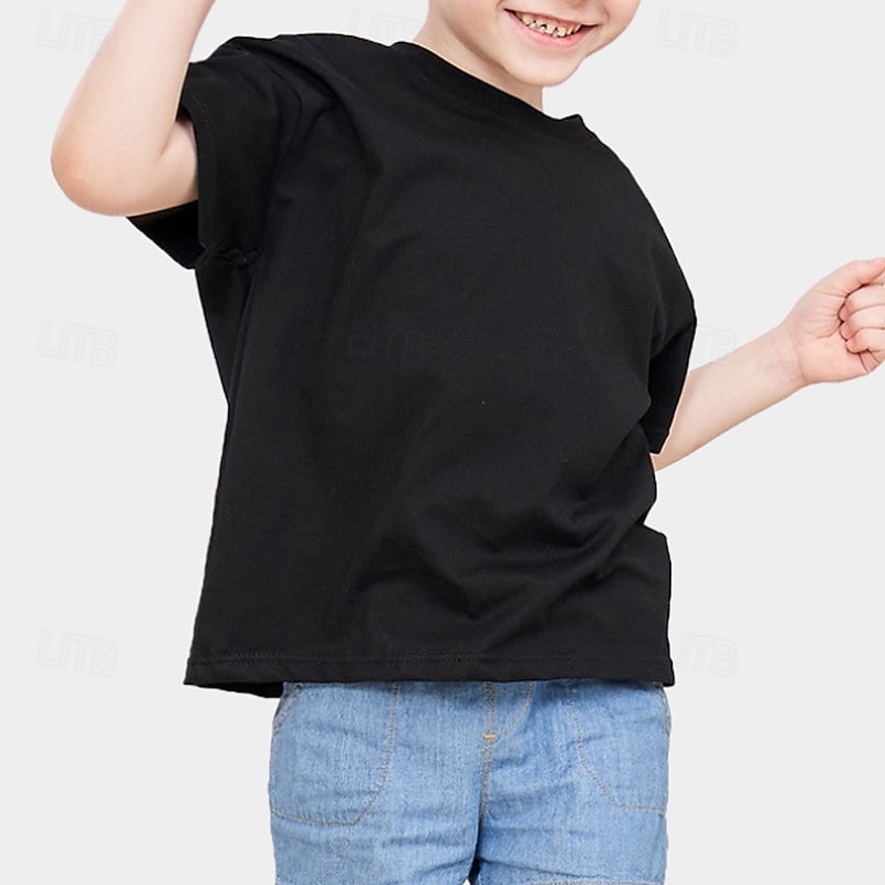 Kids Boys T shirt Tee Solid Color Short Sleeve Crewneck Children Top Outdoor Basic Summer Black 4 years+4