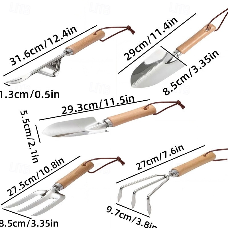 5pcs Garden Tool Set Stainless Steel, Heavy Duty Hand Gardening Kit with Shovel, Rake, Weeder, Trowel, Portable Storage4