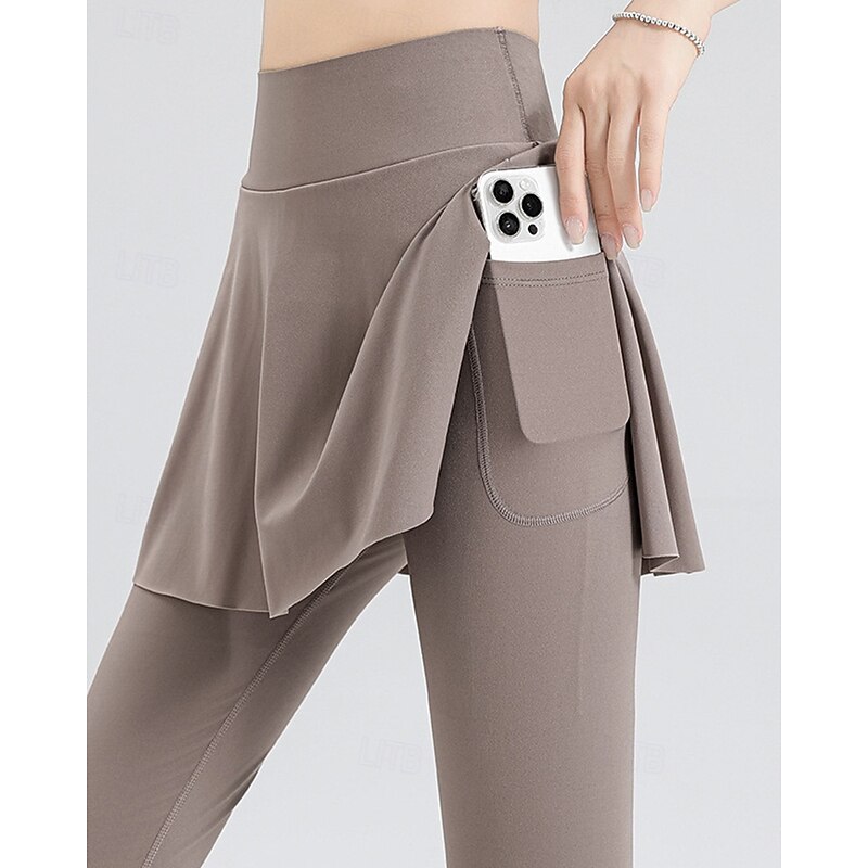 Women's Solid Colored Tennis Skirt with Capri Leggings Side Pockets Split Quick Dry Tennis Golf Pickleball Bottoms Black Brown Gray Spandex Tennis Clothing4