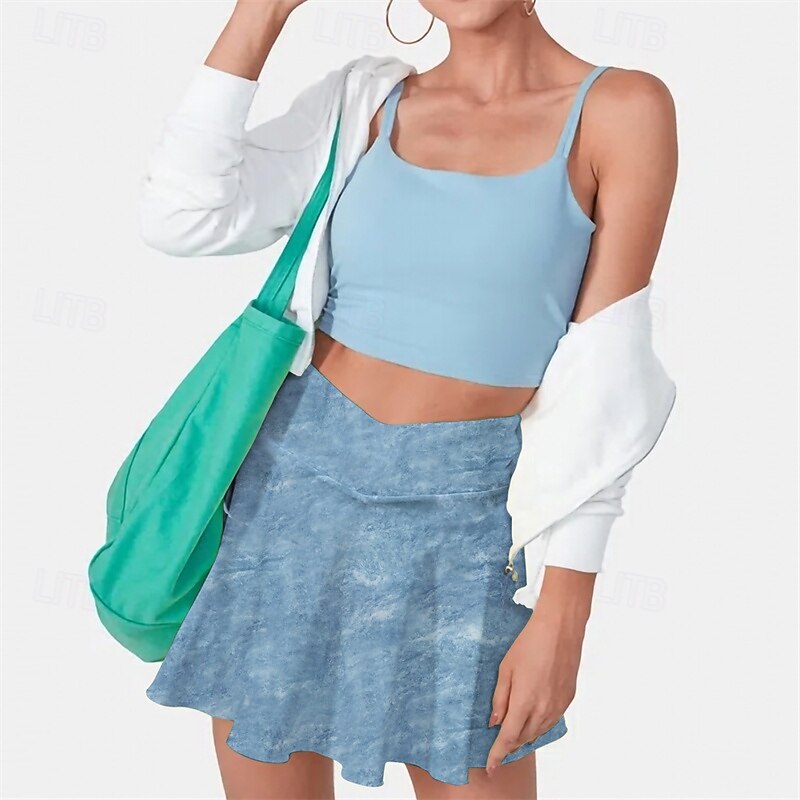 Women's Graphic Tennis Skirts Tennis Skirts with Shorts Layered Wide Waistband Quick Dry Anti-Microbial Breathable Tennis Golf Pickleball Light Blue Tennis Clothing2