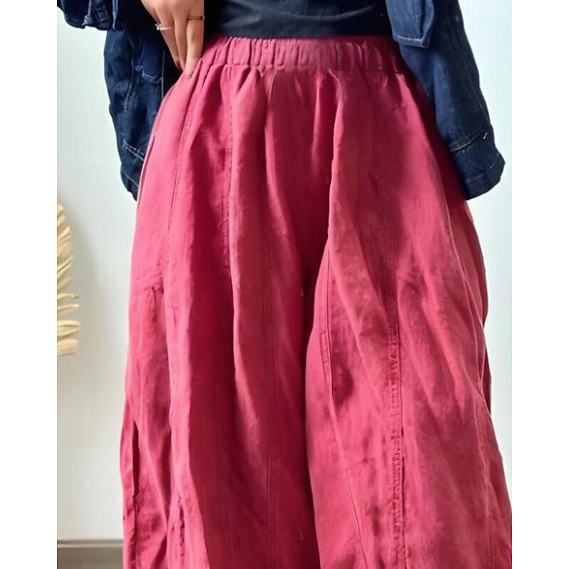 Women's Cotton Linen Pants Slacks Fashion Streetwear Full Length Natural Plain Elastic Waist Outdoor Comfortable Street Weekend Red Peach Summer Regular Fit2