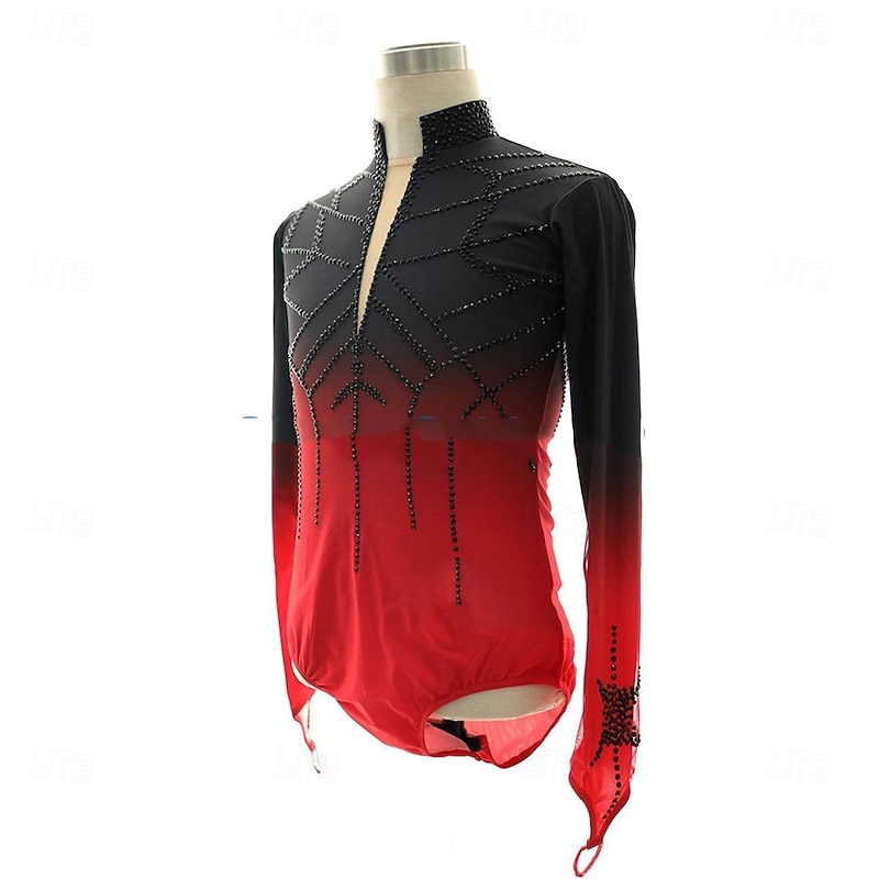 Men's Boys Figure Skating Costumes  High Elasticity Training Competition Skating Wear Classic Crystal / Rhinestone Long Sleeve Ice Skating Figure Skatingtional#MO383