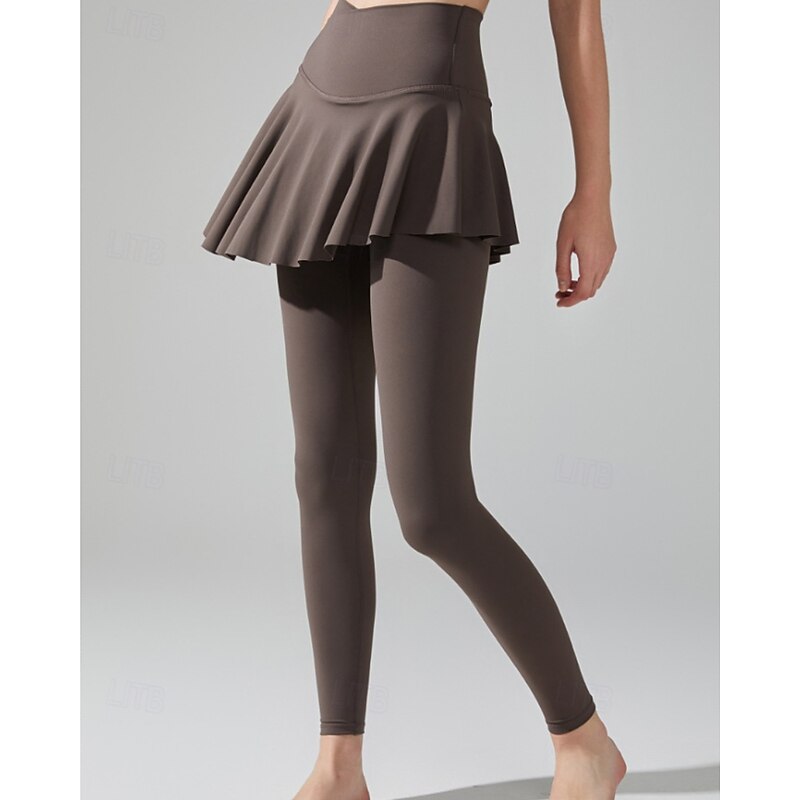 Women's Yoga Pants Yoga Leggings Pleated 2 in 1 Pilates Fitness Yoga Pants Solid Color Black Brown Sports Activewear Micro-elastic4