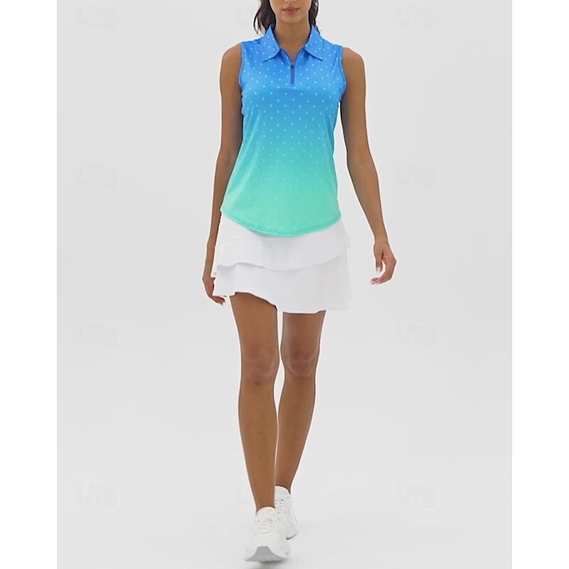 Women's Dot Tennis Shirt Sleeveless Print UPF50+ Quick Dry Tennis Golf Badminton Zip Collar Tee Tshirt Top Blue Tennis Clothing2