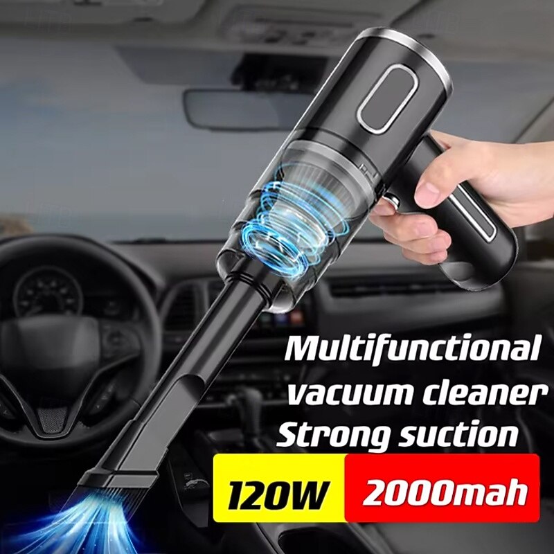 120W Cordless Car Vacuum Cleaner – Handheld High-Suction Portable Dust Blower with 2000mAh Battery for Home and Auto Use