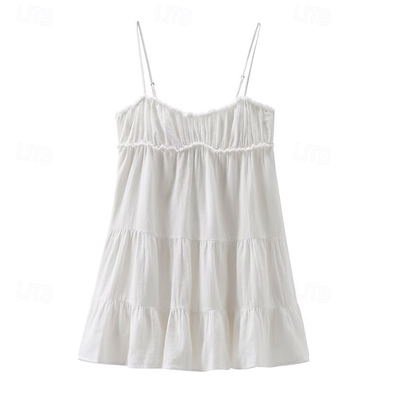 Women's Mini Dress White Dress Graduation Dress Slip Dress Fashion Elegant Dress Outdoor Party Holiday Regular Fit Plain Sleeveless V Neck Black White Summer4