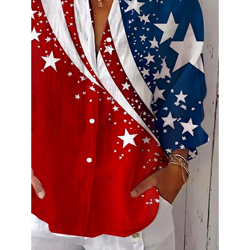 Women's Patriotic Shirt Graphic Flag USA Vintage Tropical Daily Regular Tops Work Daily s Print Red Spring3