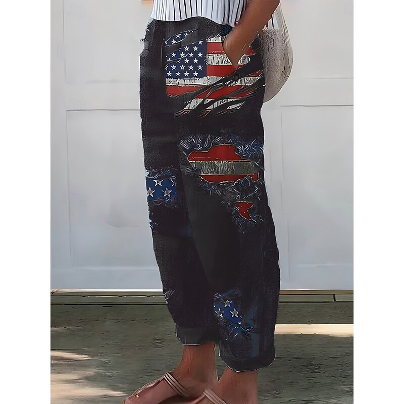 Women's 3D Print Patriotic  Trousers  Pants Vacation Vintage Ethnic Style Full Length Drawstring Side Pockets Print Breathability Comfortable Inelastic Weekend4