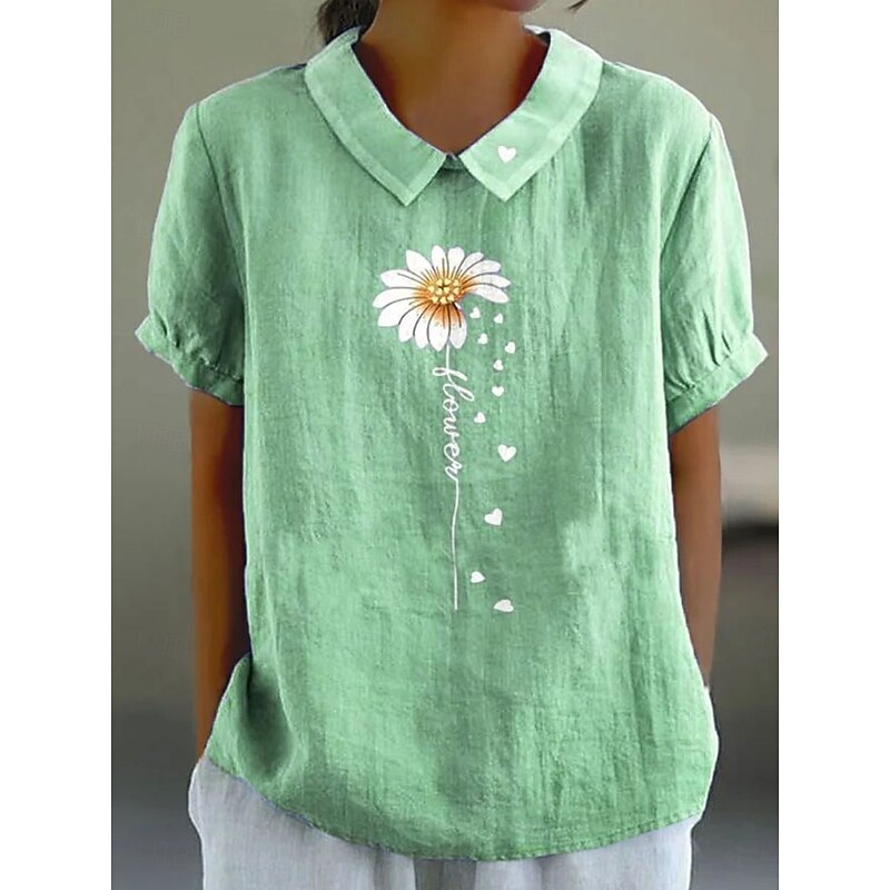 Women's Blouse Floral Graphic Vintage Tropical Stylish Short Sleeve Peter Pan Collar Regular Tops Work Daily Print Pink Blue Green Gray Summer Spring3