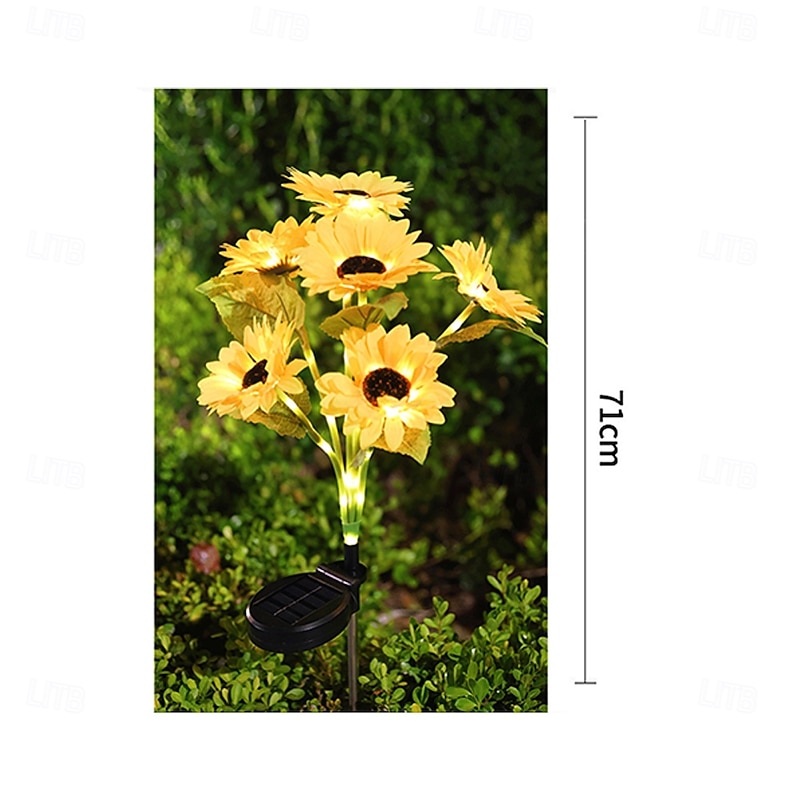 2 Pcs Outdoor Sunflower Flower Lights Waterproof Solar 6 Heads 53 Led Beads Sunflower Ground Insertion Light Pole Luminous Courtyard Garden Lawn Path Villa Park Landscape Light Wedding Festival2
