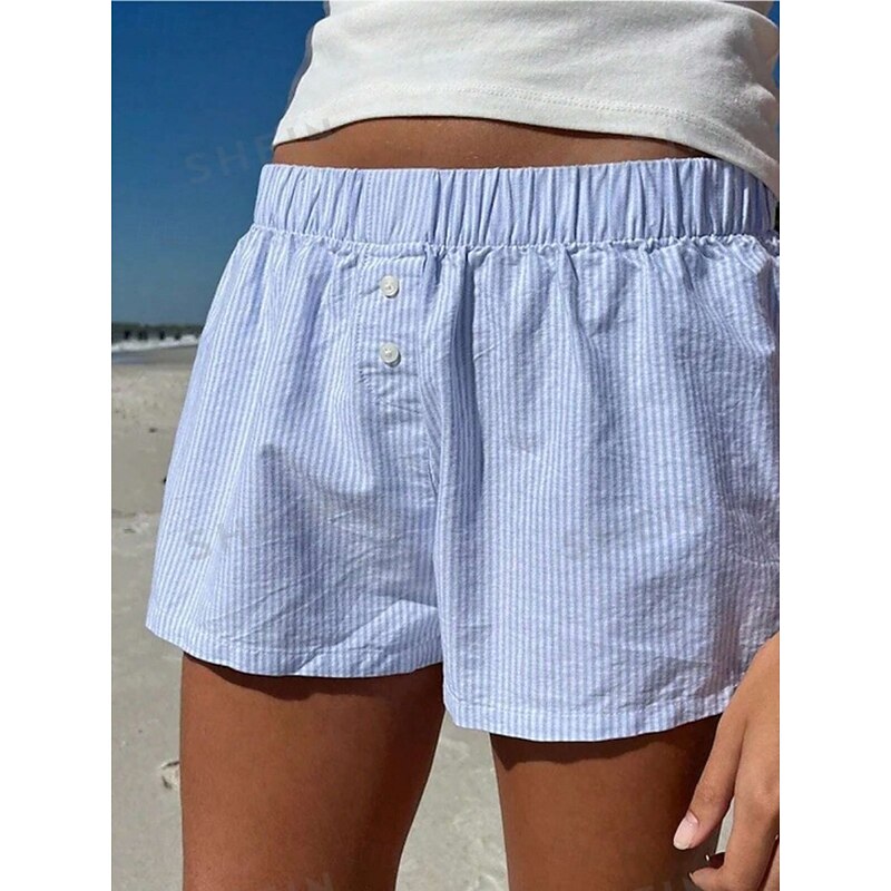 Women's Shorts Chinos Vacation Fashion Streetwear Short High Waist Stripe Pocket Elastic Waistband Printing Comfy Soft Comfortable Micro-elastic Outdoor Vacation Street Yellow Pink Blue Gray Summer3