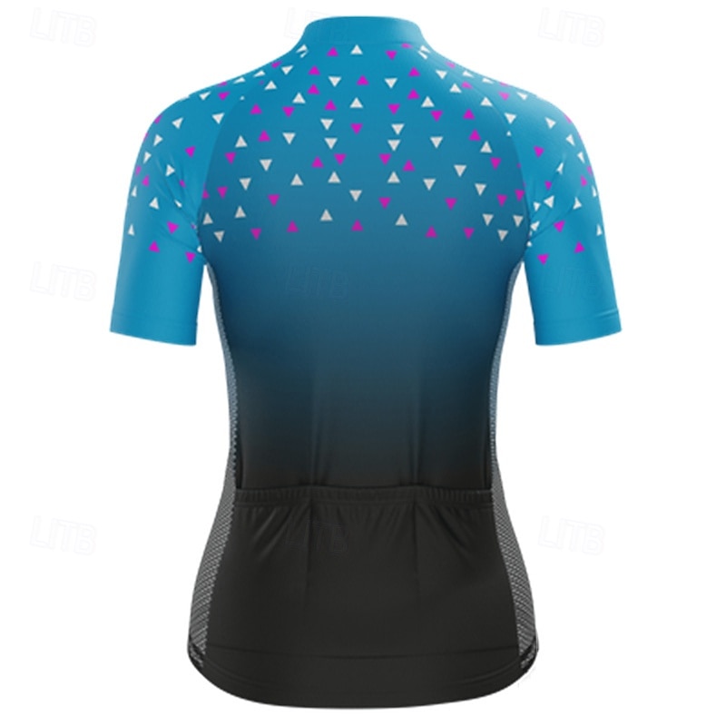 Women's Cycling Jersey Gradient Geometic Short Sleeve Bike Tee Tshirt Jersey Top with 3 Rear Pockets Mountain Bike MTB Road Bike Cycling Quick Dry Reflective Strips Moisture Wicking Breathable Sports2