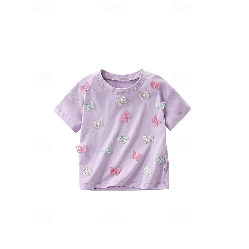 Kids Girls' T shirt Butterfly Outdoor Short Sleeve Crewneck Streetwear 4 years+ Summer Purple2