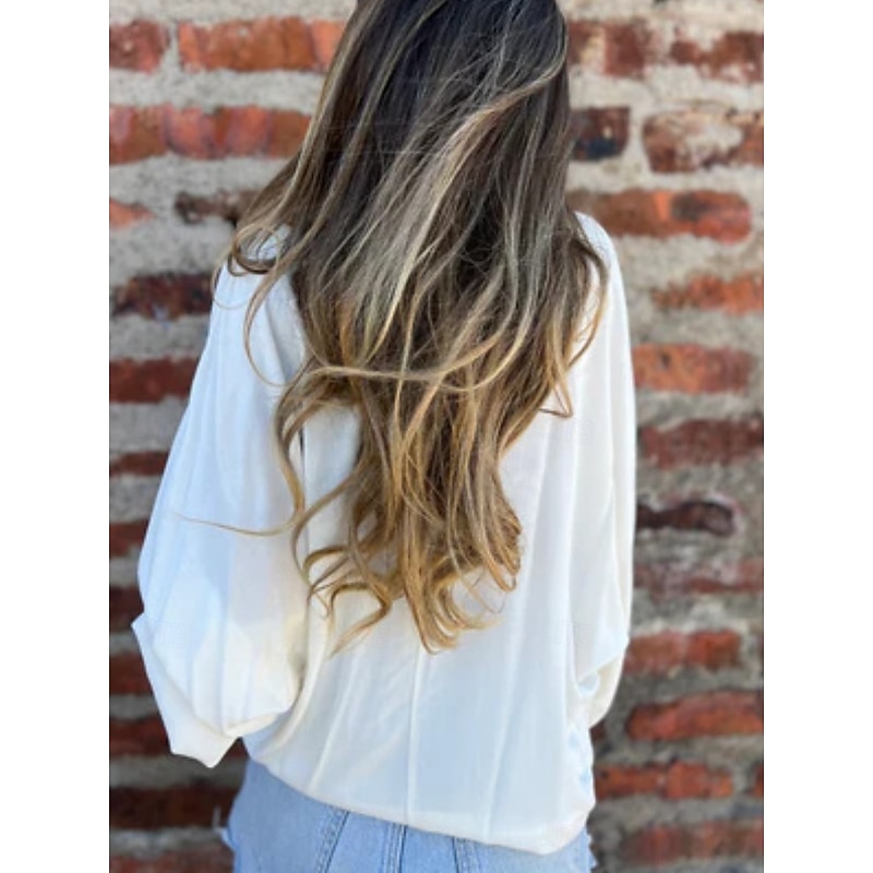 Women's Cotton Linen Shirts Solid Color Daily Modern Long Sleeve V Neck Regular Tops Daily Holiday Black White Gold Apricot Summer2